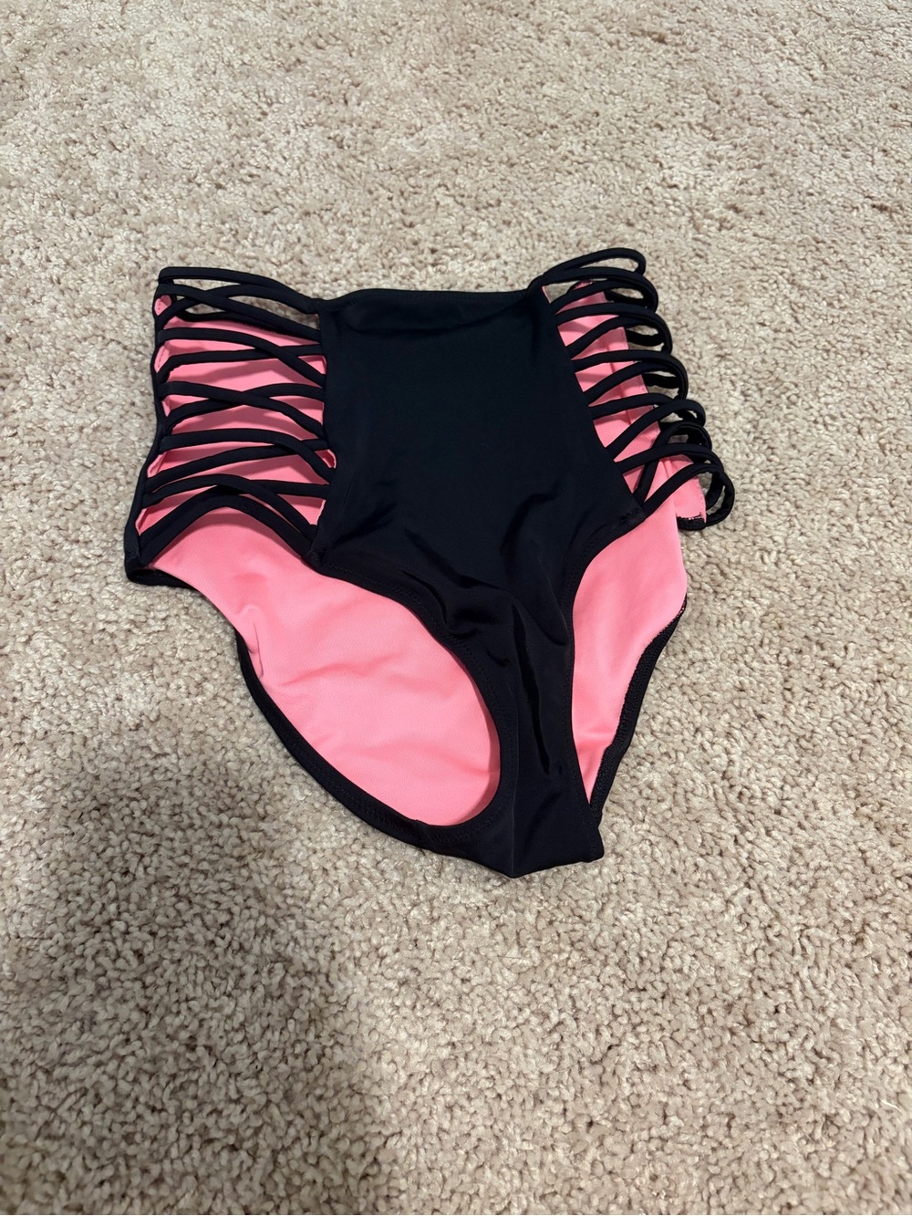 Victoria’s Secret Pink Black High-Waist Strappy Bikini Bottom - Women Swim